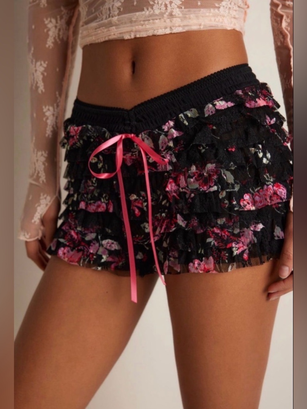 FREE PEOPLE Feeling For Lace Printed Shorties SHORTS